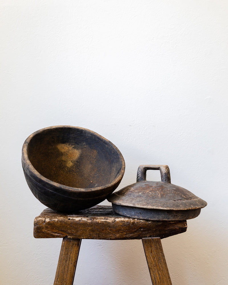 
                  
                    Vintage African Hand-Carved Wood Bowl w/ Lid
                  
                