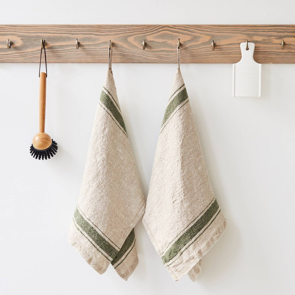 Linen Kitchen Towel | Green Stripe Vintage